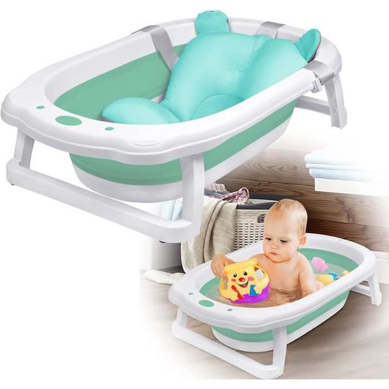 Baignoire Pliable Pour Bébé Et Enfant (0-8 Ans) - Portable, économique En Espace, Avec Bouchon De Vidange, Vert - 6