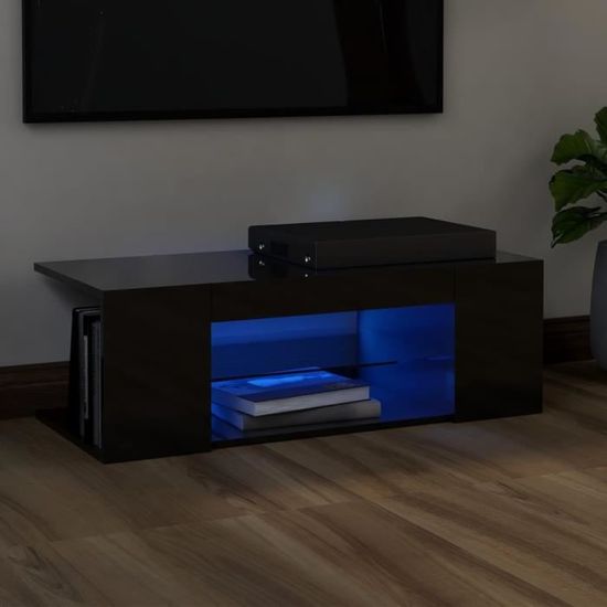 5183Neuve- TV Stand - Table de Salon Moderne,Meuble TV Scandinave,Meuble HI-FI avec lumières LED Noir brillant 90x39x30 cm