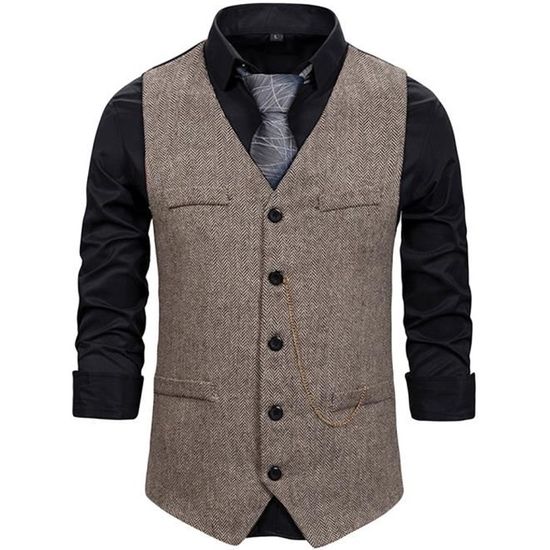 Gilet Homme Sans Manches Col V - Pour Costume, Mariage, Tenue Business élégante