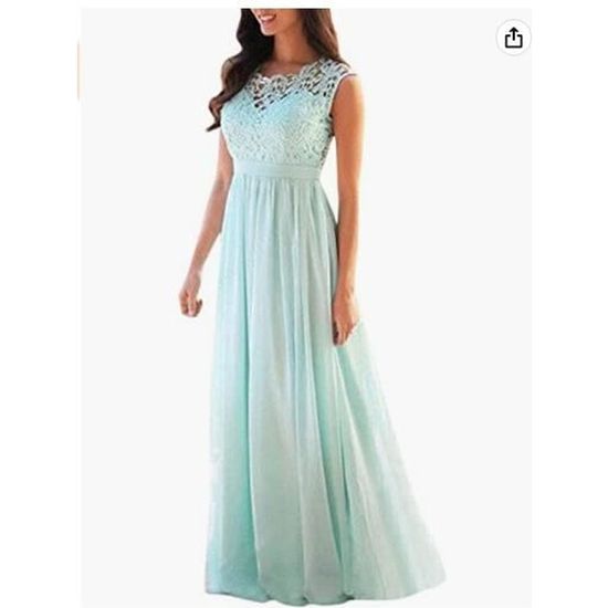 Robe Longue Soirée Femme En Dentelle Et Mousseline - Style élégant Sans Manches - Pour Mariage, Cocktail, Plage - 6