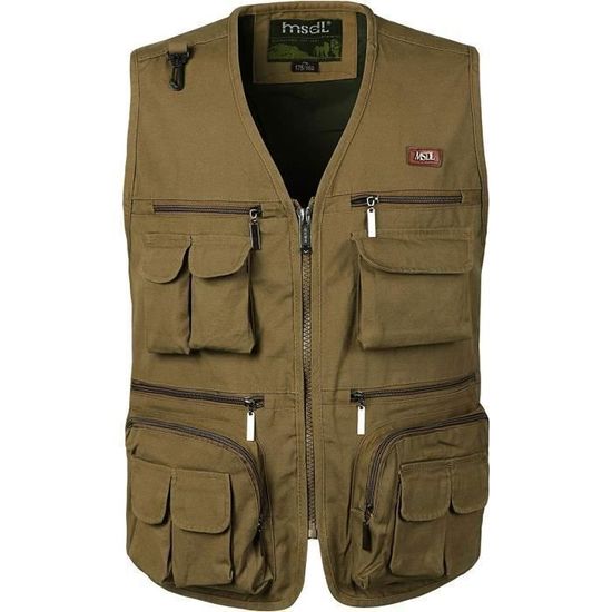 OlyljpinZ Gilet Homme Multi-Poches Pêche Et Plein Air - Coton Léger Respirant, Sans Manches, Idéal Camping Chasse Randonnée