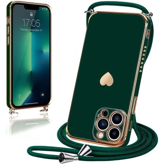 Coque Pour iPhone 13 Pro Max (6,7) Turquoise Antichoc Luxe TPU Souple  Anti-Rayure Galvanisé Or