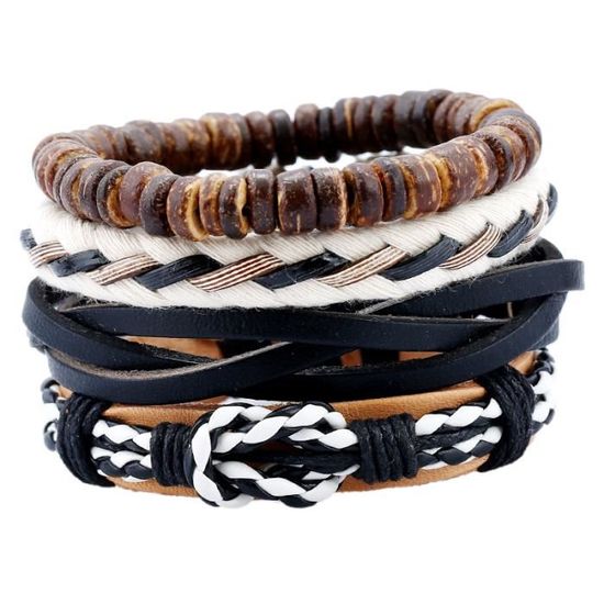 Bracelets Punk Rock Homme Femme Lot De 6 Bracelets En Cuir Tressé Noir - Style Punk Gothique - Longueur Réglable Pour Homme Et Femme Bracelet Punk