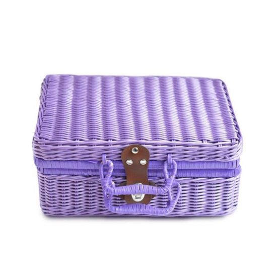 Panier Pique-nique En Rotin Artificiel - Valise En Osier Tissé Avec Poignée Et Couvercle, Rangement Déco