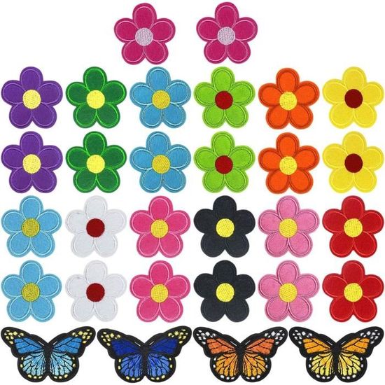 36 Pièces Patchs De Couture De Broderie, Badge Brodé Appliqués, Papillon Fleur Patch Thermocollant Mignon Autocollant à Coudre Ou à Repasser, Fer Sur