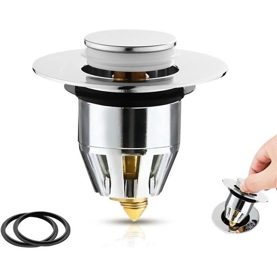 Lot De 2 Bouchons De Lavabo Pop-up En Laiton Chromé - Mécanisme à Ressort, Filetage M16 - Compatible Plupart Des Lavabos Et éviers - 6