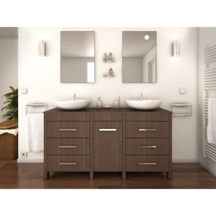ERA Ensemble salle de bain double vasque L 150 cm - Décor bois legno sombre