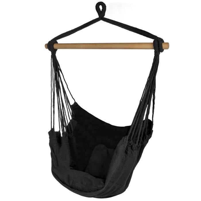 hamac fauteuil suspendu noir ib style kalea - 2 coussins et accessoires inclus - charge max 150 kg