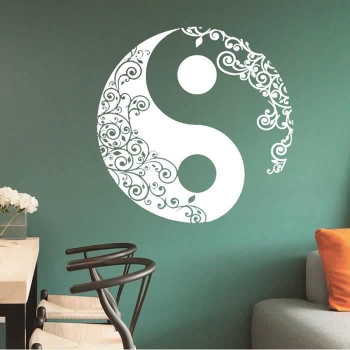 Sticker Décoration murale Salon Chambre blanc trigram yin et yang Vigne de fleur Art déco 57×57cm-,-isCdav-:false,-price-:12.99,-p