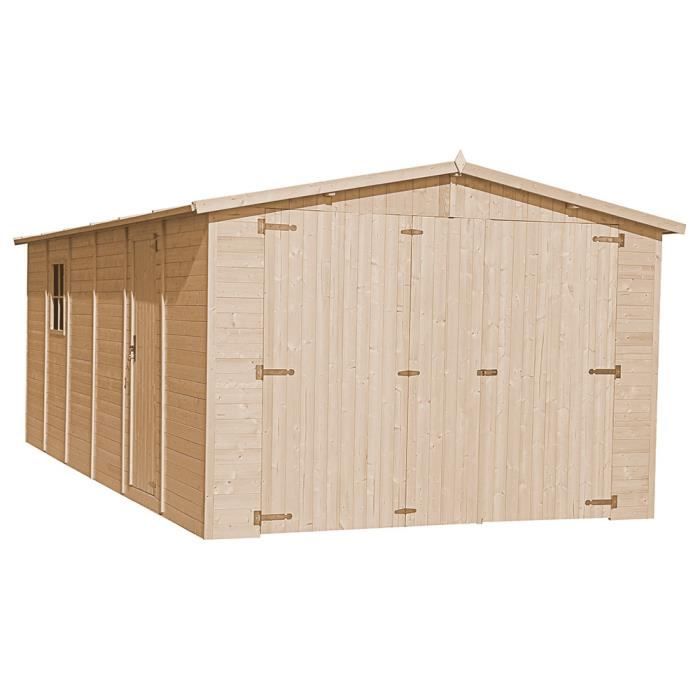 Garage en bois / hangar 18 m² TIMBELA - 616 x 324 cm - Pin / épicéa - Construction de Panneaux - M102