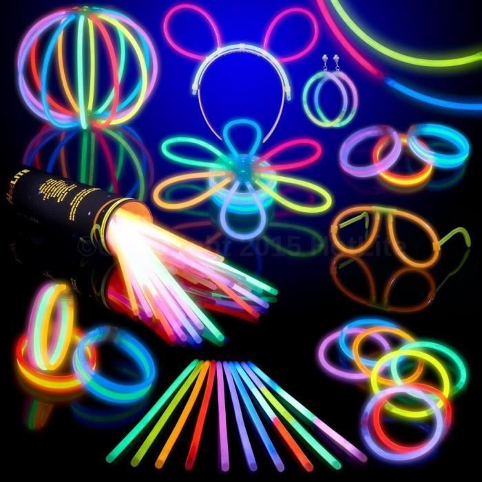 Lot de 100 bracelets fluorescents lumineux Glow - Couleurs assorties: Luminaires et Eclairage