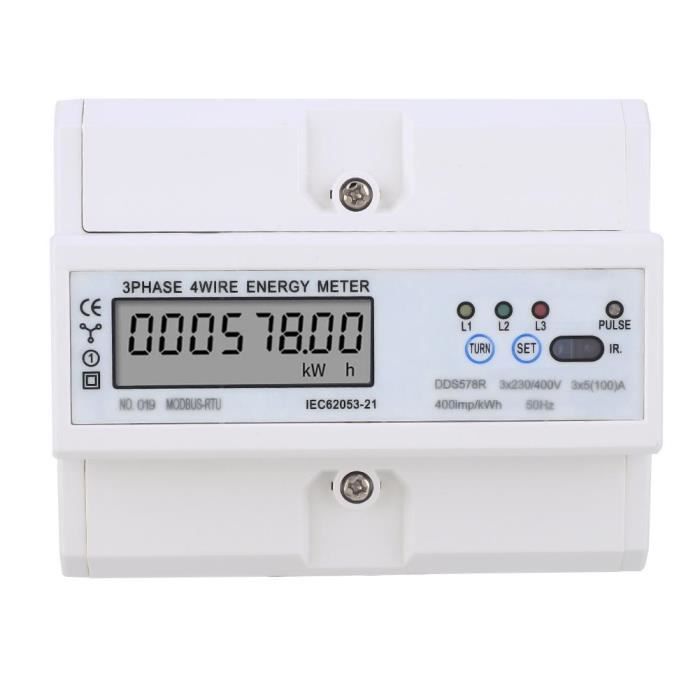 MEIHE Compteur D'énergie Électrique avec RS485 3 Phase 4 Fil LCD Numérique KWH Mètre DIN Rail Wattmètre