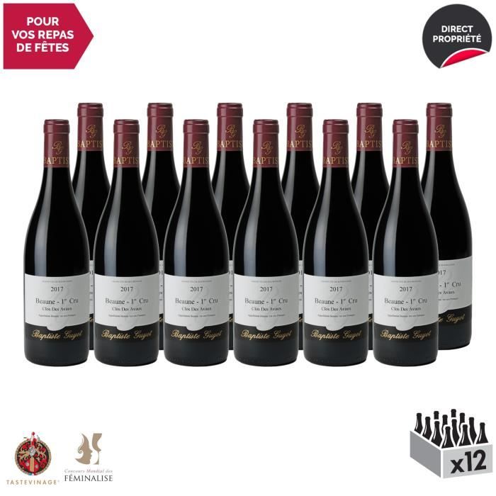Beaune 1er Cru Clos des Avaux Rouge 2017 - Lot de 12x75cl - Domaine Baptiste Guyot - Vin AOC Rouge de Bourgogne - Tasteviné -