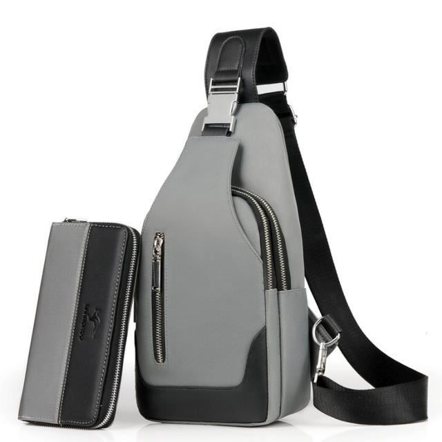 Sacoche Bandouliere +Portefeuille Homme Sac Poitrine Étanche Tissu Sling épaule Sac Travail Achats Voyage Cadeau d'Noël Anniversaire