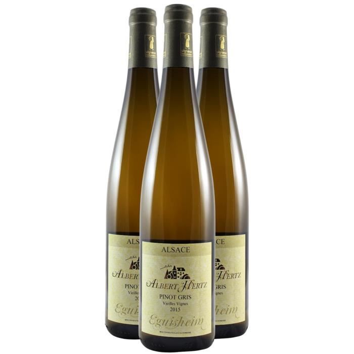 Alsace Pinot Gris Vieilles Vignes Blanc 2015 - Lot de 3x75cl - Domaine Albert Hertz - Vin AOC Blanc d' Alsace - Cépage Pinot Gris