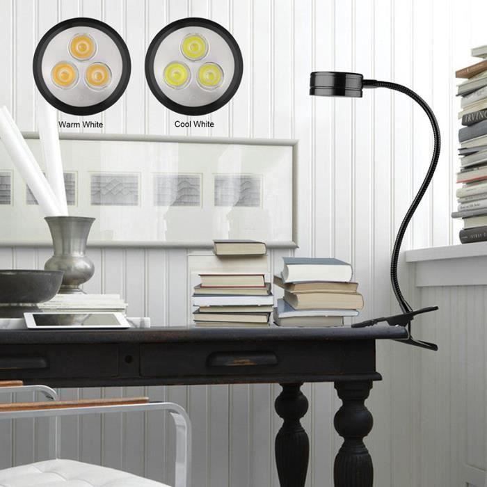 LED Gooseneck clip lampe de bureau Bibliothèque circulaire Lampe de style Blanc Chaud 3W 6000K pour Chambre Salon ALes0109-16E14514