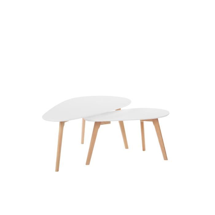 Lot de 2 tables basses blanches et bois clair FLY III