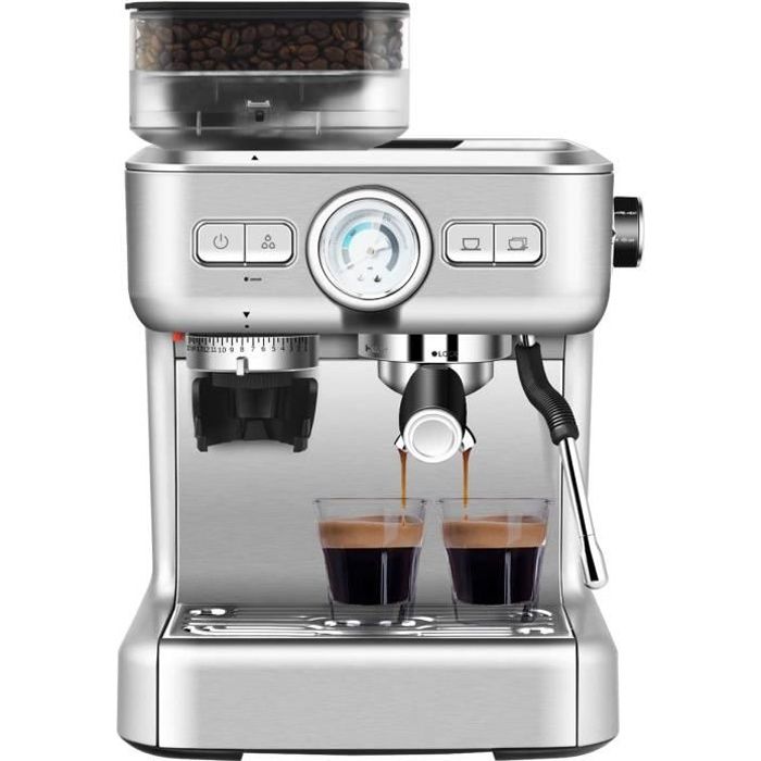 GOPLUS Machine à Café/Expresso Automatique 2 Tasses, avec Broyeur à Grains et Moulin,15 Niveaux de Broyage,5-15 Bars, Buse de Vapeur