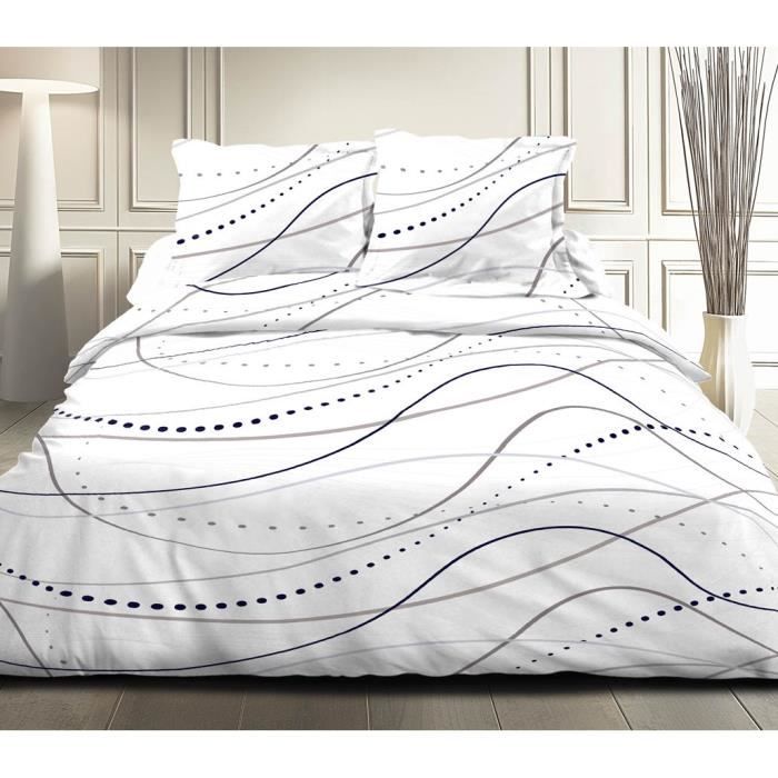 HOME DECO - Housse de couette 240 x 260 cm + 2 Taies d'oreiller 65 x 65 cm - VAGUE BLANC