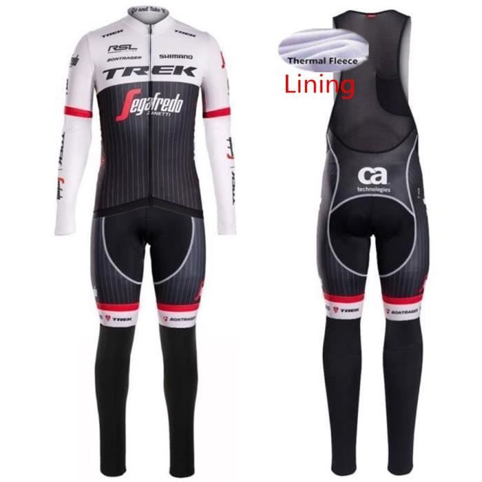TREK Segafredo Maillot de Cyclisme Hiver Thermique Fleece longues Manches + Pantalons à Bretelle Homme Vélo Selle de Silicone.XS-3XL