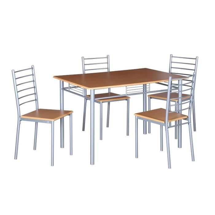 Table de cuisine et salle à manger + 4 chaises ANKARA coloris bois nature. Ensemble repas design métal et bois Wengé Naturel Et Gris