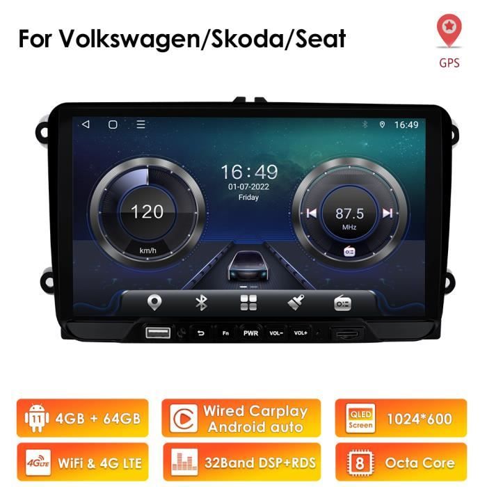 4G+64G Autoradio Android pour VW Volkswagen golf V/VI/5/6/GTI/R/Wagon touran passat polo Jetta Skoda siège GPS Navi stéréo Bluetooth