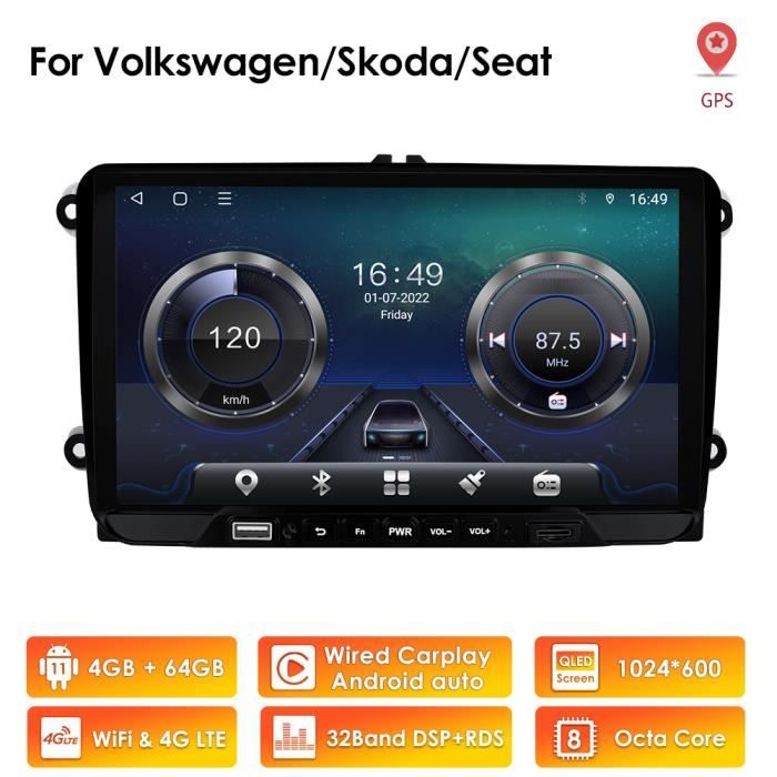 4G+64G Autoradio Android pour VW Volkswagen golf V/VI/5/6/GTI/R/Wagon touran passat polo Jetta Skoda siège GPS Navi stéréo Bluetooth