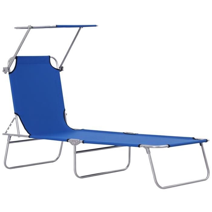 Transat bain de soleil pliable grand confort dossier et pare-soleil réglable multi-positions bleu 10x10x10cm Bleu