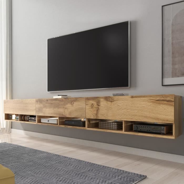 Meuble TV / Meuble de salon - WANDER -300 cm - avec LED - chêne wotan - design moderne