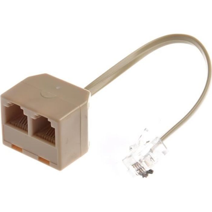 Adaptateur de ligne de telephone Jack RJ11 male vers double RJ11 femelle