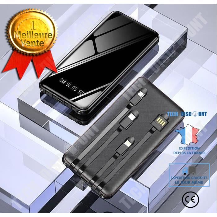 Câble intégré 20000mAh 2.1A banque d'alimentation mobile à charge rapide haute capacité, banque d'alimentation pour iPhone Android