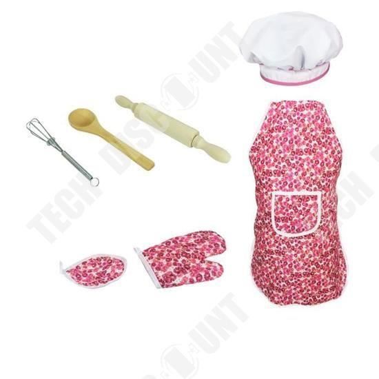TD® Kit Tablier-Chapeau de 7 Pièces de Cuisine pour Jeux de Rôles Enfants/ Filles/ Costume Jeu de rôle Kit Tablier