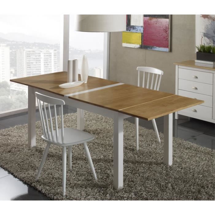 Table de repas à allonges Blanc et Bois - EMIE - L 150/185/220 x l 85 x H 75