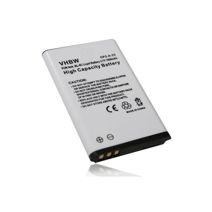 vhbw Li-Ion batterie 1000mAh pour téléphone portable Nokia 100, 101, 106 Dual Sim, 1100, 1101, 1110, 1110i, 1112, 1600