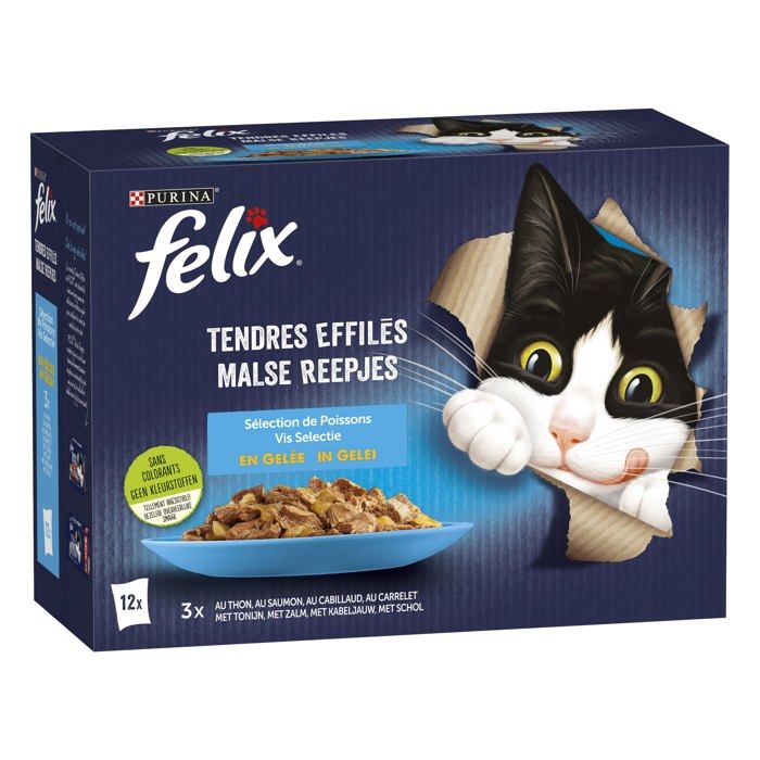 Comparer les prix de Pâtée pour Chat - FELIX - Case-12471620 - Tendres Effilés en Gelée - Sélection de Poissons - Lot de 6 x 85 g