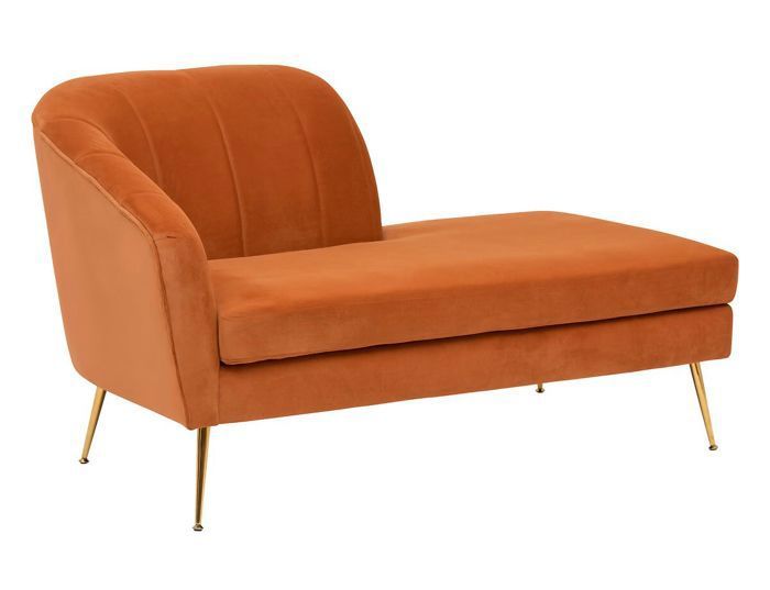 chaise longue - pegane - méridienne en velours ocre - pieds dorés - dimensions 144x78x80cm