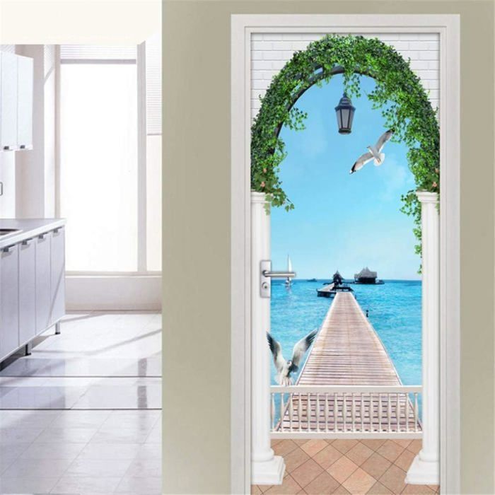 Pvc Étanche Auto-Adhésif Porte Autocollant Papier Peint Pour Salon Porte 3D Décalcomanies
