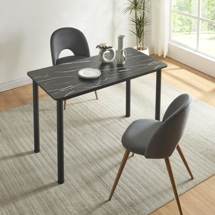 Table de salle à manger Tammela MDF acier 120 x 60 x 75 cm effet marbre noir