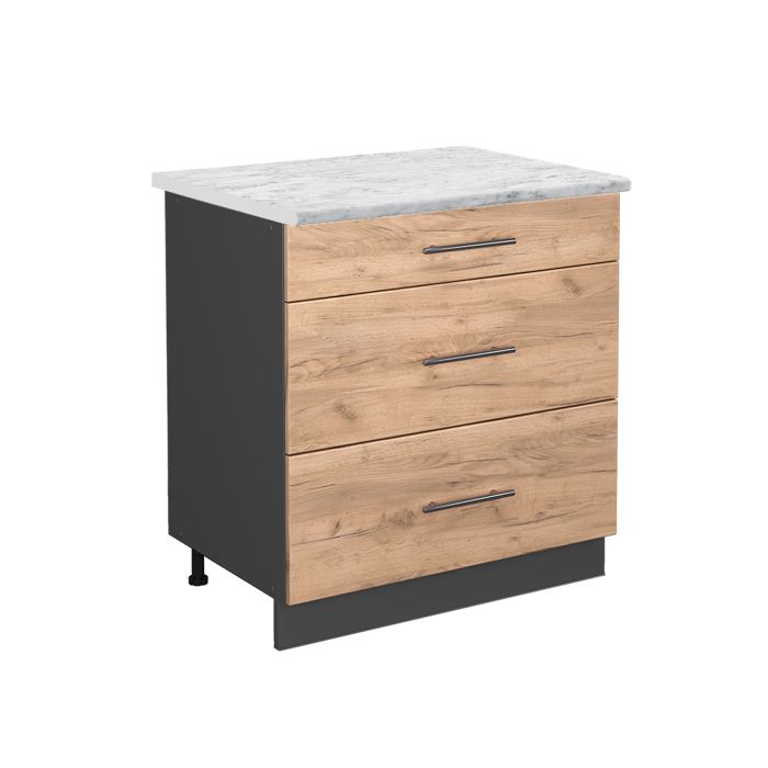 Meuble cuisine Fame-Line 80cm avec 3 tiroirs PT Marbre Chêne de force doré/Anthracite Vicco 45746
