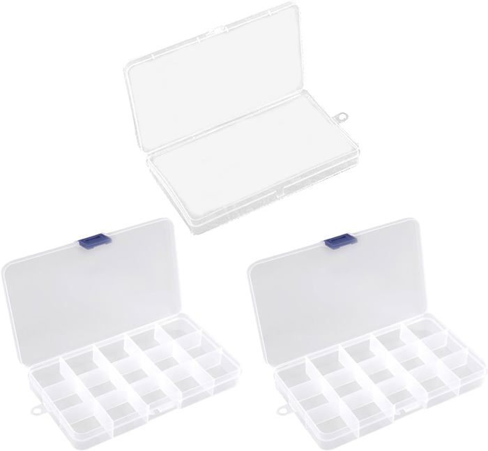 Qualsen Boîte Rangement Plastique Boîte à Bijoux Casier Rangement Boîte De Rangement Ajustable à Usages Multiples Petite Boîte Transparent (15 Compartiments X 8