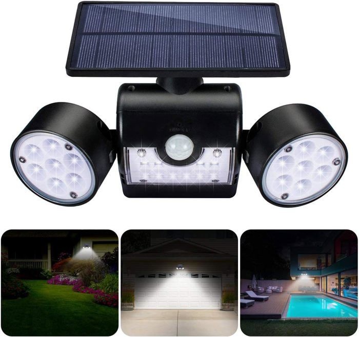 Lampe solaire dextérieur appliques murales solaires dextérieur avec 30 projecteurs LED étanches à double tête rotation à 360 de