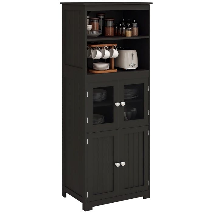 Armoire de cuisine HOMCOM buffet cuisine vaisselier avec 2 niches 2 placards avec 4 portes dont 2 portes vitrées étagère réglable