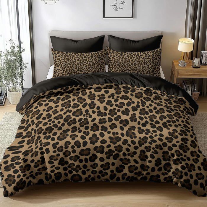 Housse de Couette 240x260 LéOpard Parure de Lit Adulte avec Fermeture Éclair, Parure Housse Couette 2 Personnes Imprimé en Microfibre avec 2 Taie d'oreiller 65x65