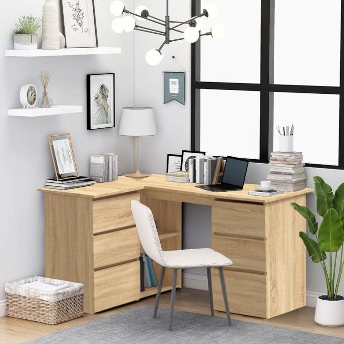 SALE 2025Bureau informatique multimédia - Bureau dangle - Chêne sonoma - 145x100x76 cm - bois dingénierie5492 Kg 2299
