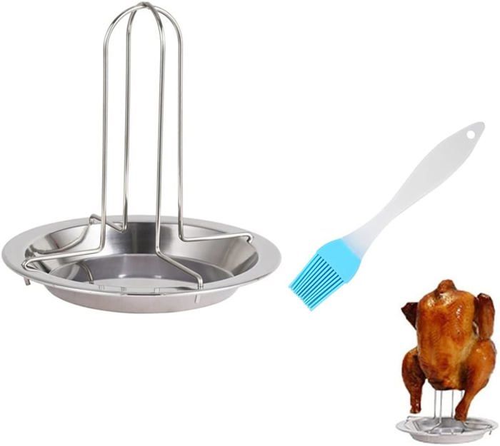 Brochette Verticale Barbecue En Acier Inoxydable - Support à Poulet, Dinde, Kebab | Avec Pinceau à Huile, Pour Grill Et Charbon