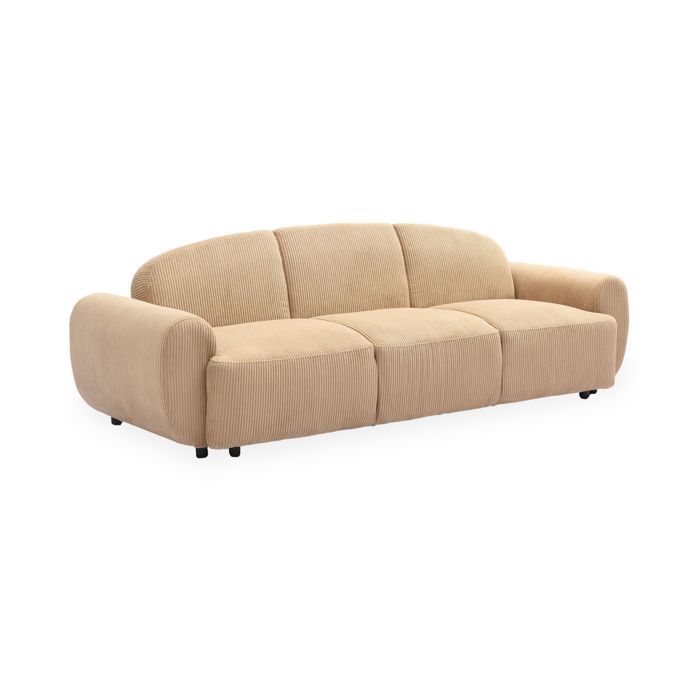 MENZZO Canapé 3 places convertible dossier et accoudoirs arrondis Oliver Velours côtelé Beige -Canapé : L234 x P88 x H75 cm