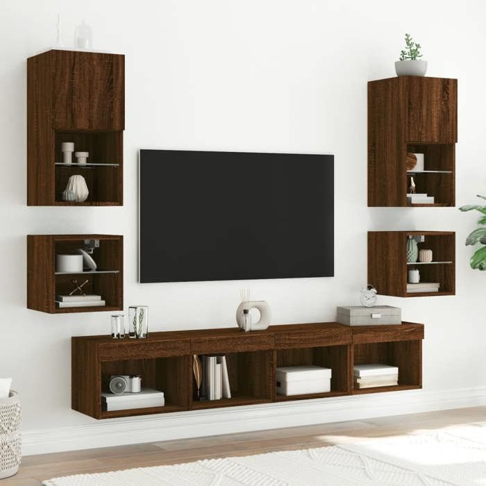 Meuble TV mural Armoire TV suspendue VIDAXL avec lumières LED chêne marron 30x285x30 cm @1954