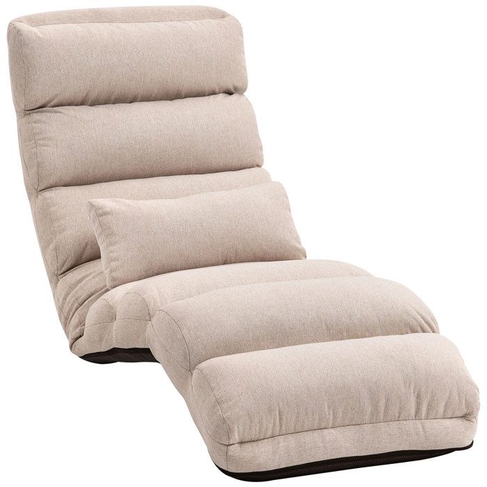 Fauteuil convertible 1 place - HOMCOM - dossier et appui-tête réglables sur 5 positions - tissu aspect lin - 58x119x78cm - beige