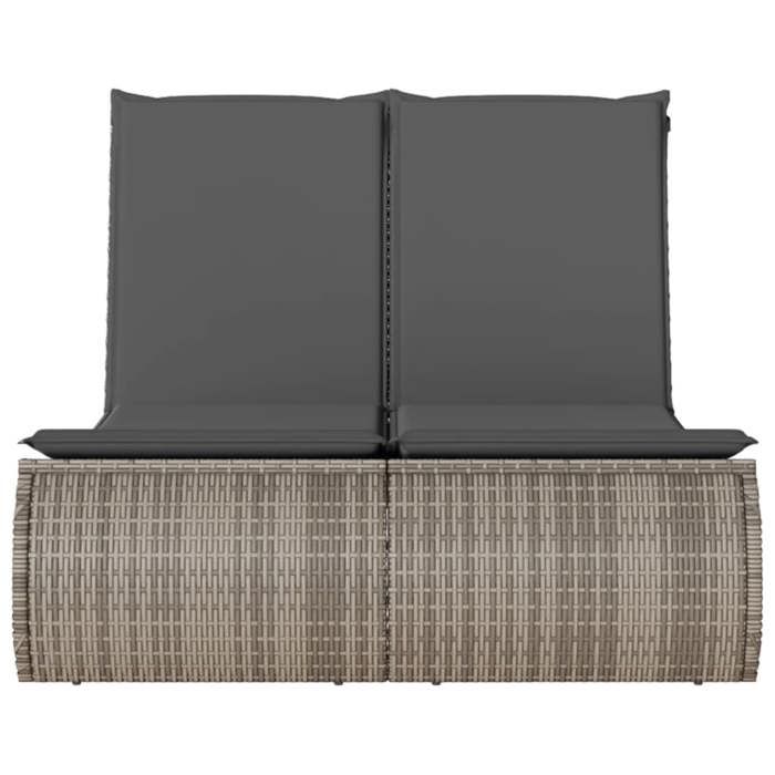 Chaise longue double - Dossier réglable - avec coussins gris - Résine tresséetop vente178549225