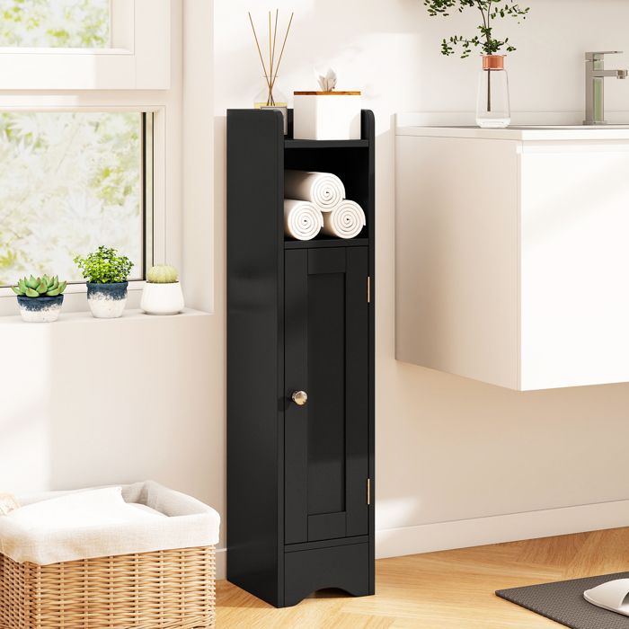 COSTWAY Armoire de Salle de Bains avec Porte & Étagères Réglables Organisateur de Rangement Mince 18 X 19 5 X 80 CM Noir